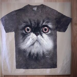 Y2K The Mountain Cute Cat Big Eyes Face Double Side T-shirt Tie Dye Mens S New